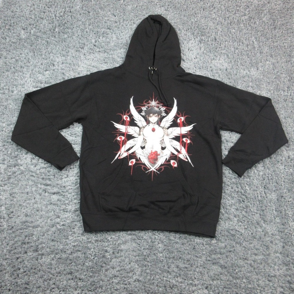 Independent Trading Company Hoodie Mens Large Black Graphic Anime Angel Gothic
